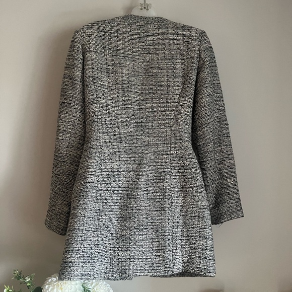 Simon Change metallic neutral beige open front long formal coat/blazer - Picture 6 of 9